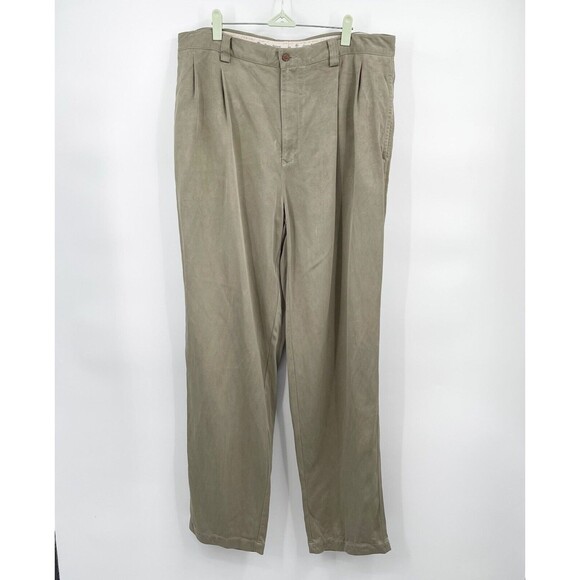 Tommy Bahama Pleated Front 100% Silk Pants Mens‎ Size38 Khaki Tan Relaxed Leg - Picture 1 of 11